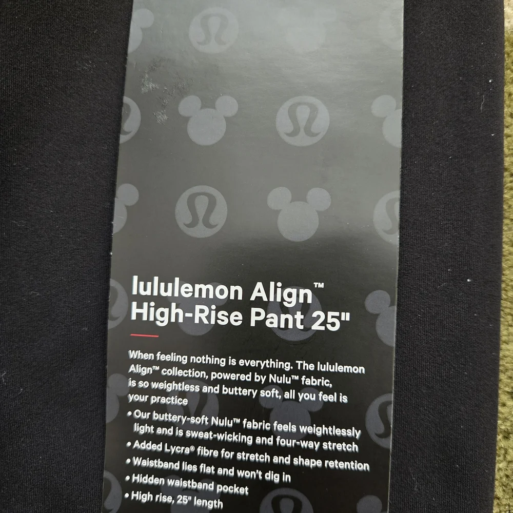 NWT Disney x Lululemon *Align High-Rise Pant 25" Size 2 Black  W5GK8S - Picture 8 of 8